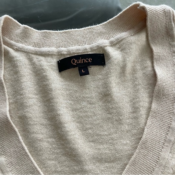 Quince Lightweight Cotton Cashmere V-Neck Sweater Heather Oatmeal Size L Capsule - Picture 3 of 9